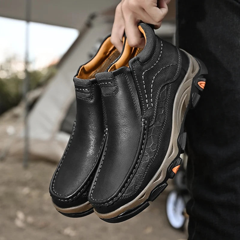 Men Leather High Shoes With Supportive Orthopedic Soles