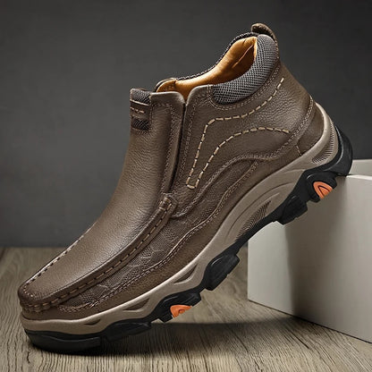 Men Leather High Shoes With Supportive Orthopedic Soles