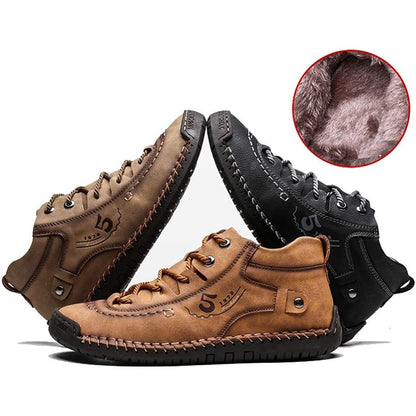 Men Casual Leather Vintage Hand-stitching Ankle Boots