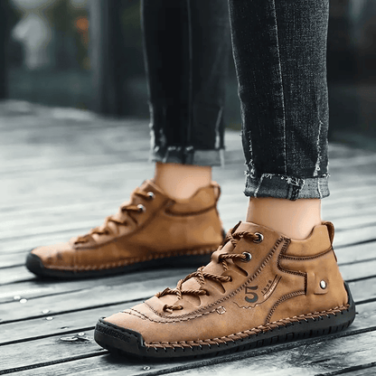 Men Casual Leather Vintage Hand-stitching Ankle Boots