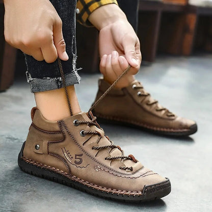 Men Casual Leather Vintage Hand-stitching Ankle Boots