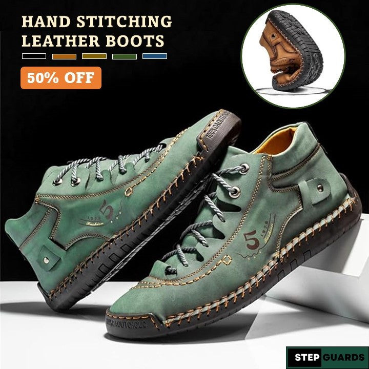 Men Casual Leather Vintage Hand-stitching Ankle Boots