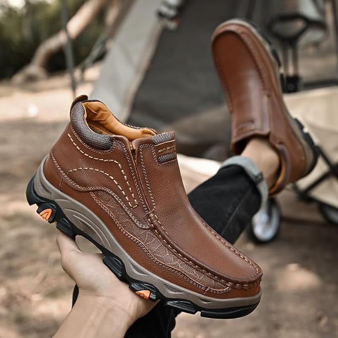 Men Leather High Shoes With Supportive Orthopedic Soles