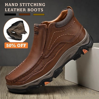 Men Leather High Shoes With Supportive Orthopedic Soles