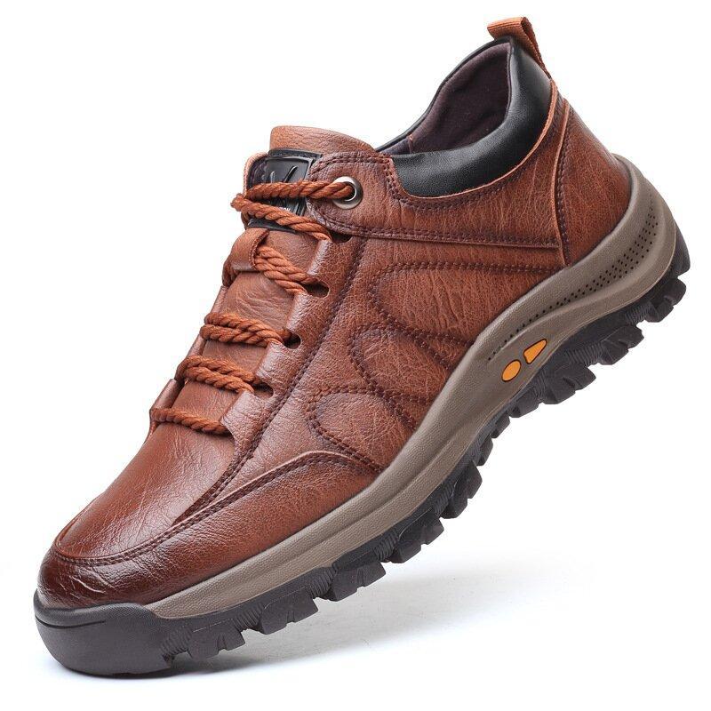 MEN'S NON-SLIP OUTDOOR HIKING HAND STITCHING LEATHER SHOES