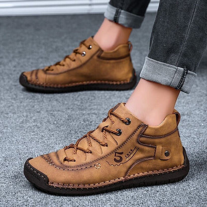 Men Casual Leather Vintage Hand-stitching Ankle Boots