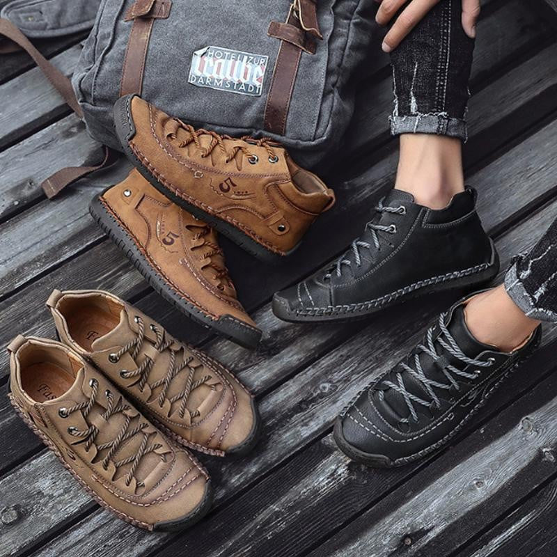 Men Casual Leather Vintage Hand-stitching Ankle Boots