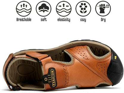 Troy - Men Leather Sandals Orthopedic Closed Toe Shoes