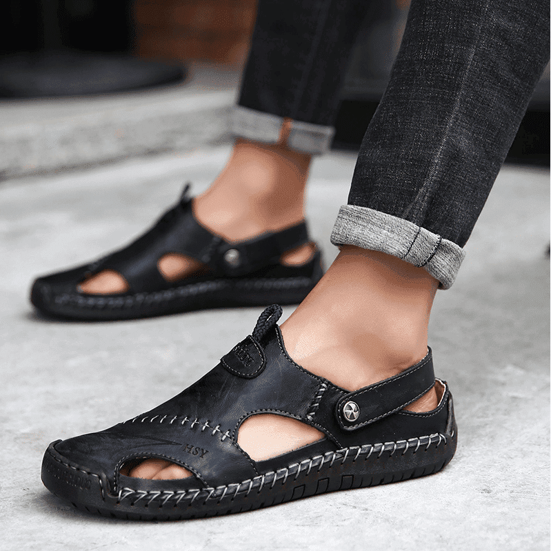 Darren - Men Leather Sandals Summer Non-slip Breathable Slip on