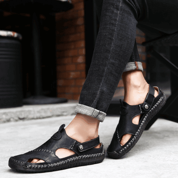 Darren - Men Leather Sandals Summer Non-slip Breathable Slip on